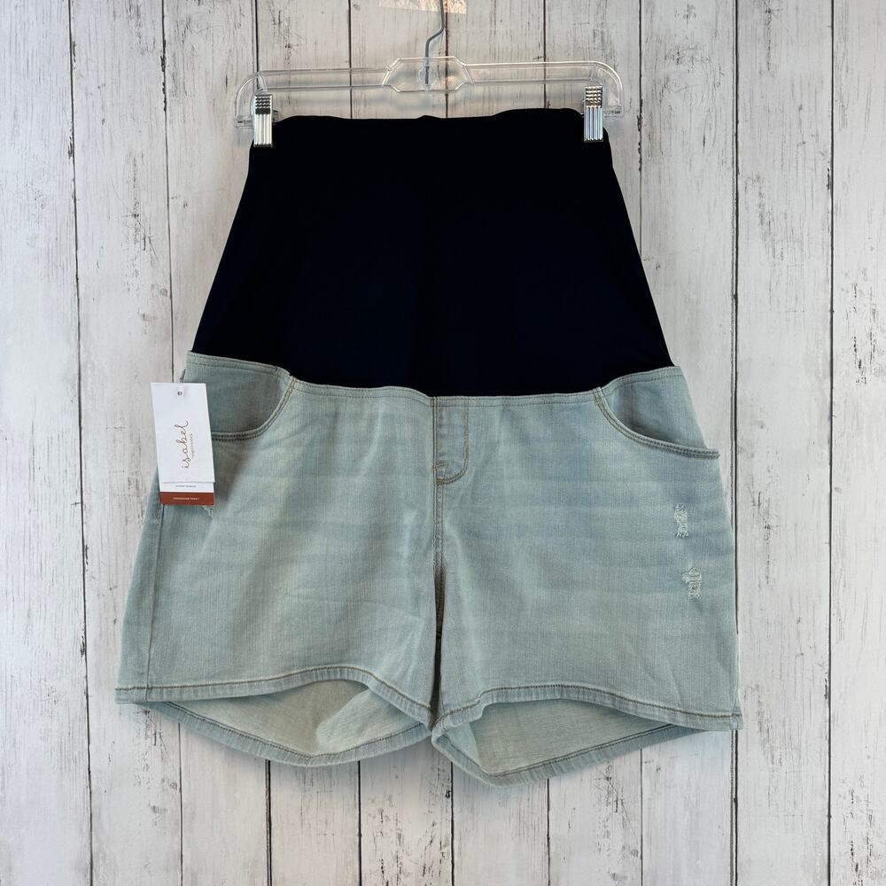 NWT Isabel Maternity Stretch Crossover Panel Denim 4.5" Midi Shorts Plus Size 16